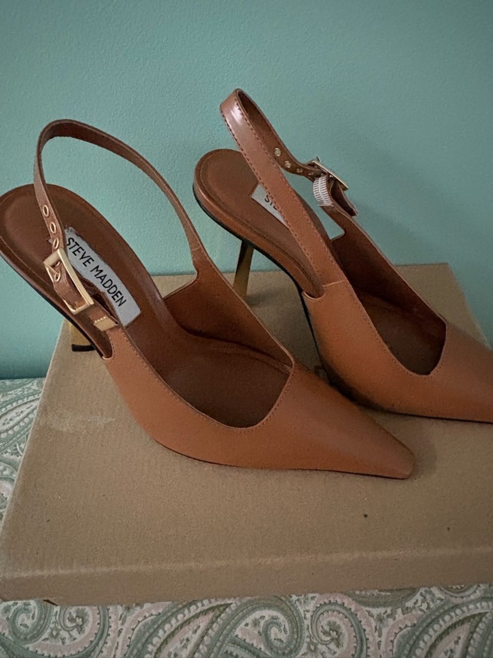 Steve Madden Cognac Leather Slingback Pointed Heels 7 1/2